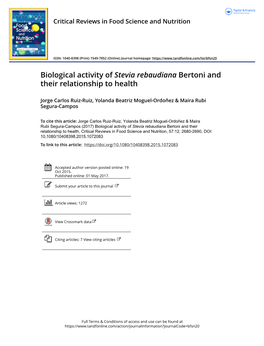 Biological Activity of Stevia Rebaudiana Bertoni and Their Relationship to Health