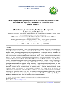 Ancestral Phytotherapeutic Practices in Morocco: Regards on History, Current State, Regulatory and Safety of Commonly Used Herbal Medicine