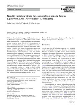 Genetic Variation Within the Cosmopolitan Aquatic Fungus Lignincola Laevis (Microascales, Ascomycota)