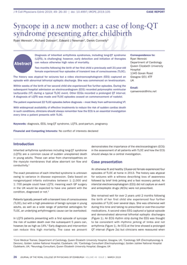 A Case of Long-QT Syndrome Presenting After Childbirth Ryan Wereski1, Richard Dobson2, Edward J Newman3, Derek Connelly4