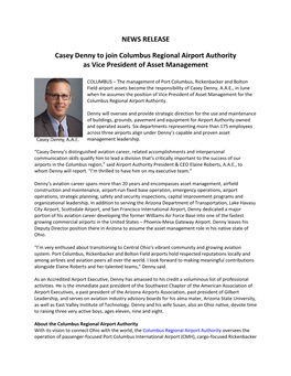NEWS RELEASE Casey Denny to Join Columbus Regional Airport
