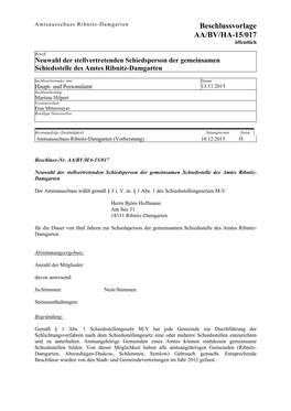 Beschlussvorlage AA/BV/HA-15/017 Öffentlich