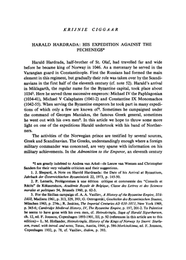 HIS EXPEDITION AGAINST the PECHENEGS* Harald Hardrada