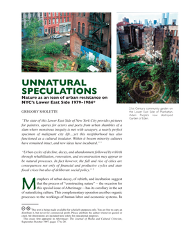 Unnatural Speculations: Nature As an Icon of Urban