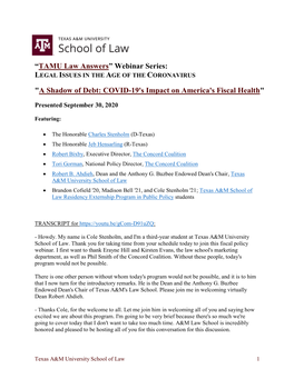 “TAMU Law Answers” Webinar Series: 