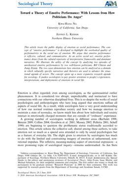 Toward a Theory of Emotive Performance: with Lessons from How Politicians Do Anger∗