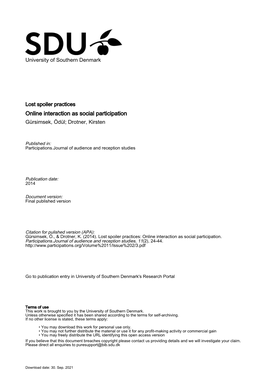 Online Interaction As Social Participation Gürsimsek, Ödül; Drotner, Kirsten