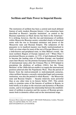 Serfdom and State Power in Imperial Russia