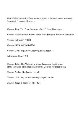 The Measurement and Economic Implications of the Inclusion of Indirect Taxes in the Consumers' Price Index