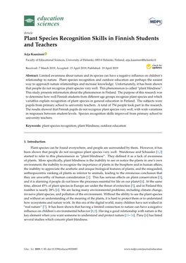 Plant Species Recognition Skills in Finnish Students and Teachers