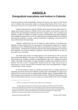 AFR 12/02/98 Angola: Extrajudicial Executions and Torture in Cabinda