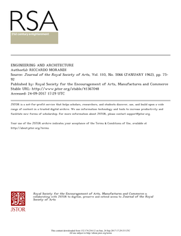 ENGINEERING and ARCHITECTURE Author(S): RICCARDO MORANDI Source: Journal of the Royal Society of Arts, Vol