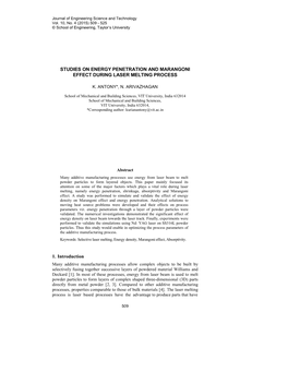 Studies on Energy Penetration and Marangoni Effect During Laser Melting Process