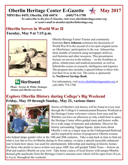 Oberlin Heritage Center E-Gazette May 2017