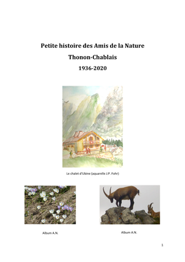 Petite Histoire Des Amis De La Nature Thonon-Chablais 1936-2020