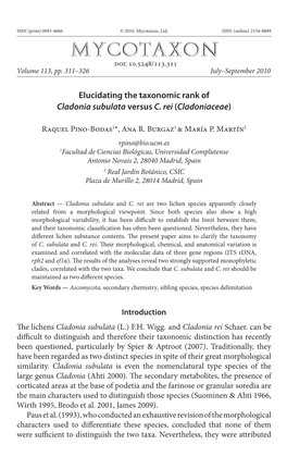 Elucidating the Taxonomic Rank of <I>Cladonia Subulata</I> Versus <I