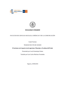 FACULTAD DE CIENCIAS SOCIALES, JURÍDICAS Y DE LA COMUNICACIÓN Grado Turismo TRABAJO DE FIN DE GRADO El Turismo En El Espacio R