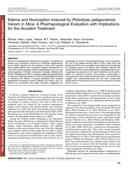 Edema and Nociception Induced by Philodryas Patagoniensis Venom in Mice: a Pharmacological Evaluation with Implications for the Accident Treatment