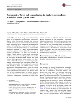 Assessment of Forest Soil Contamination in Krakow Surroundings in Relation to the Type of Stand