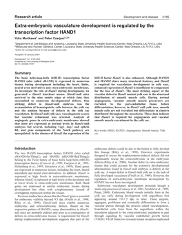 Extra-Embryonic Vasculature Development Is Regulated by The