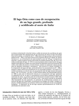 El Lago Orta Como Caso De Recuperación De Un Lago Grande, Profundo Y Acidificado Al Norte De Italia