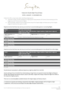 Federal Air Shuttle Flight Times & Rates