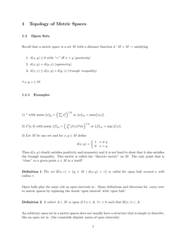 1 Topology of Metric Spaces