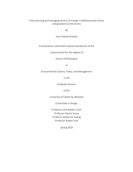 Characterizing and Managing Drivers of Change in Mediterranean Forest and Grassland Communities