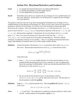 Section 15.6: Directional Derivatives and Gradients