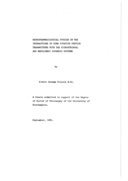 Neurophaema.Cological Studies on the Interactions of Some Putative Peptide Transmitters with the Nigrostriatal and Mesolimbic Dopamine Systems