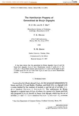 The Hamiltonian Property of Generalized De Bruijn Digraphs