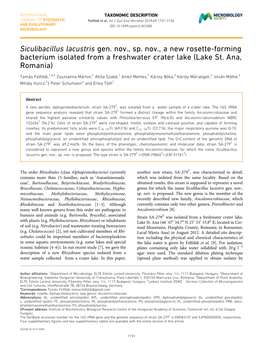 Siculibacillus Lacustris Gen. Nov., Sp