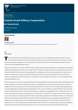 Turkish-Israeli Military Cooperation: an Assessment by Michael Eisenstadt
