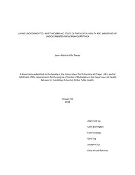 Living Undocumented: an Ethnographic Study of the Mental Health and Wellbeing of Undocumented Mexican Migrant Men