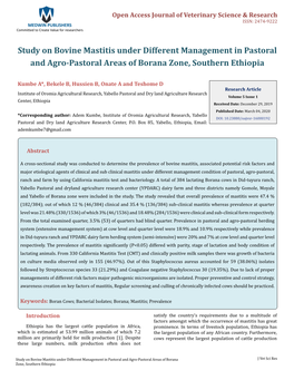Study on Bovine Mastitis Under Different Management in Pastoral and Agro-Pastoral Areas of Borana Zone, Southern Ethiopia