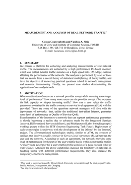 MEASUREMENT and ANALYSIS of REAL NETWORK TRAFFIC Costas