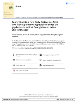 Canrightiopsis, a New Early Cretaceous Fossil with Clavatipollenites-Type Pollen Bridge the Gap Between Extinct Canrightia and Extant Chloranthaceae