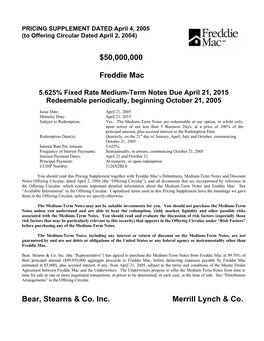 50000000 Freddie Mac Bear, Stearns & Co. Inc. Merrill Lynch &