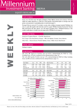 WEEKLY Euro Stoxx 50 3,074 -1.2% -1.11% 17.95% Euro Stox X 50 5,150 7,338 7,308 7,456