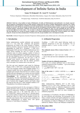 Development of Infinite Series in India