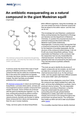 An Antibiotic Masquerading As a Natural Compound in the Giant Madeiran Squill 3 April 2020