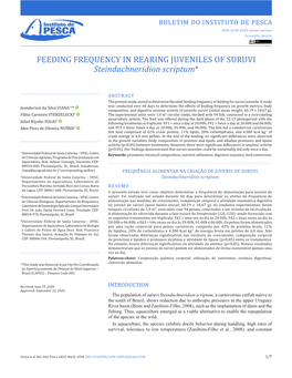 FEEDING FREQUENCY in REARING JUVENILES of SURUVI Steindachneridion Scriptum*