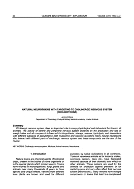 Natural Neurotoxins with Targeting T0 Cholinergic Nervous System (Cholinotoxins)