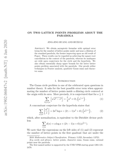 Arxiv:1902.06047V2 [Math.NT] 6 Jan 2020 Onsna H Parabola