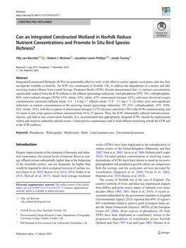 Can an Integrated Constructed Wetland in Norfolk Reduce Nutrient Concentrations and Promote in Situ Bird Species Richness?