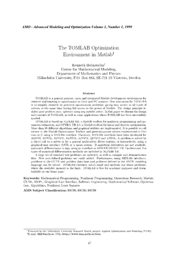 The TOMLAB Optimization Environment in Matlab1