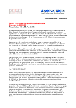 Sangre Y Cocaína En Los Servicios De Inteligencia El Secreto De BERRIOS Manuel Salazar Salvo