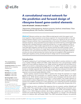 A Convolutional Neural Network for the Prediction and Forward Design of Ribozyme-Based­ Gene-Control Elements­ Calvin M Schmidt1, Christina D Smolke1,2*