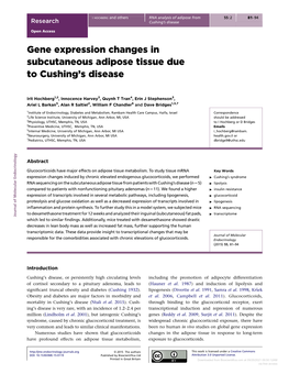 Gene Expression Changes in Subcutaneous Adipose Tissue Due to Cushing’S Disease