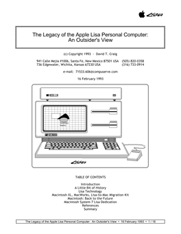 The Legacy of the Apple Lisa Personal Computer: an Outsider's View